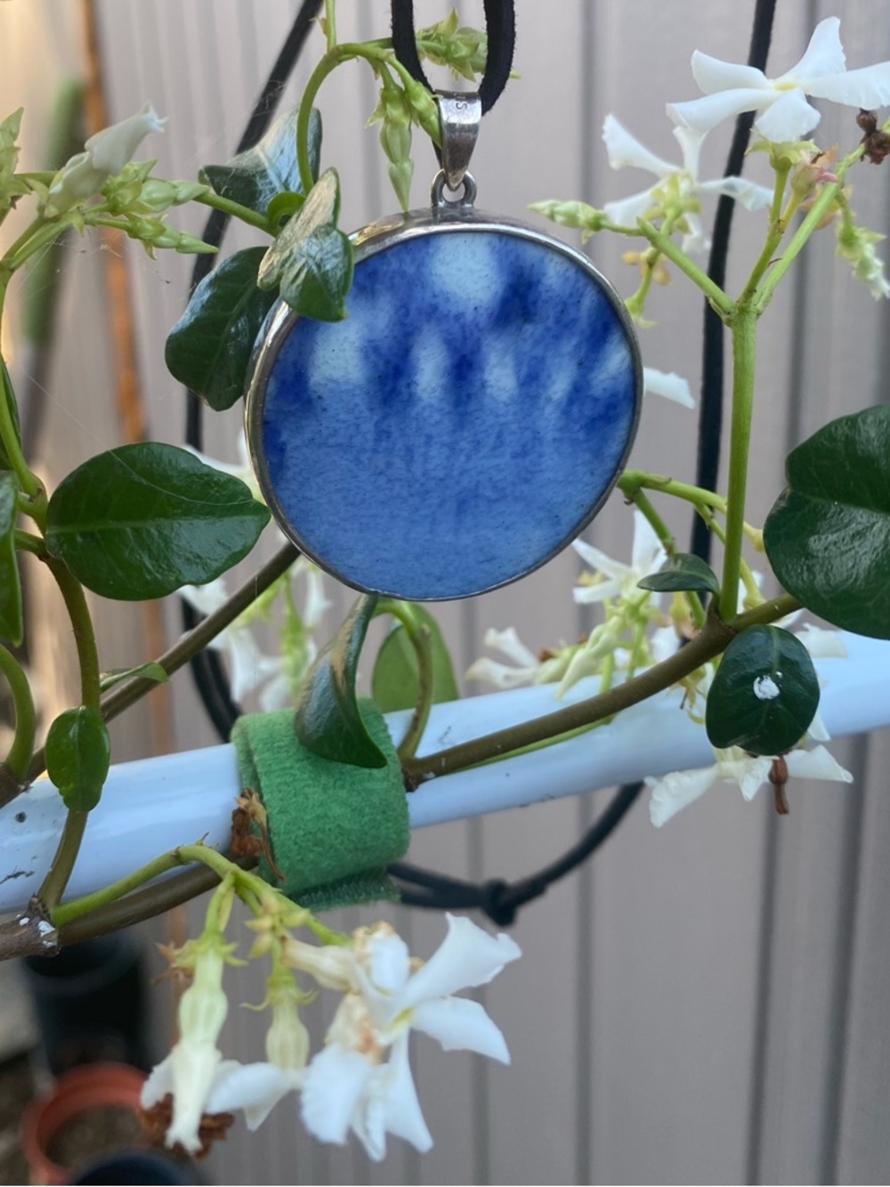 Blue Glazed Round Pendant Necklace